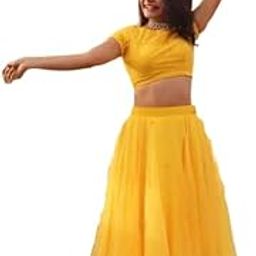 Women's Riseonfab Designer Net Material Yellow Color Semi-Stitched Lehenga Choli, Free Size-picture-16