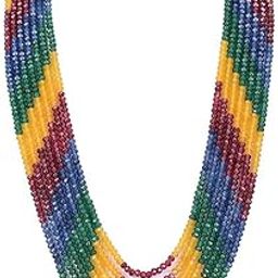 Multi-Colour Stone Beaded Necklace, 7-Layer Ruby Emerald Sapphire Onyx, for Women and Girls-image-43