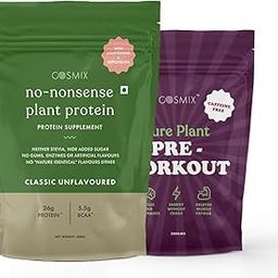 Cosmix No Nonsense Plant Protein + Plant Pre-Workout | Rice & Pea Isolate| 26g Protein/Serving | Easy To Digest | All Essential Amino Acids |Caffeine Free Energy| Muscle Recovery (Classic Unflavored)-image-62