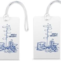 Rhymex Need A Vacation Printed Luggage Tags | Travel Suitcase Bag Tags with Strap | Set of 2 | Durable & Waterproof | Multicolor-56