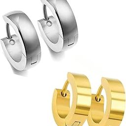 2 Pair Silver Gold 316L Stainless Steel Studs Earring Bali Earrings for Men and Boys | Fashion Non Piercing Earrings for Men-image-84