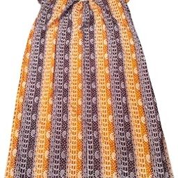 Traditional Paisley Print Cotton Night Dress, Orange and Brown Stripes, Sleeveless A-Line Design-image-60