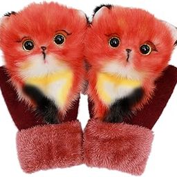 SAZ DEKOR Woman Cartoon Winter Warm Mittens Full Finger Glove Knitted Red Fox-image-74
