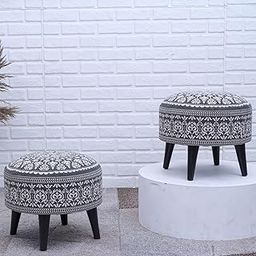 Greetwood Stool Ottoman Pouffes for Living Room, Kitchen, Home, Office Furniture with Soft Cotton Cushion Mudda Footrest Stool for Chair Sofa Bed Dressing Decor, Mandala Grey (14 Inch Pack of 2)-image-41