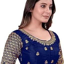 Women's Art Silk Half Sleeve Embroidery Half Readymade Saree Blouse For Women Sequence Work Blouse-image-65