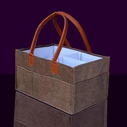 MetDeals Non Woven Fabric Cute Diaper Caddy Bag with Handles | Foldable and Portable Basket For Car Travelling and Nursery Storage(DapplePrintDiaper_Brown)-image-6