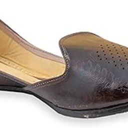 Men's Traditional Meeras Brown Leather Punjabi Jutti Comfortable Mojari for Men (Brown)-image-9