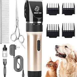 ENJOY PET Dog Clippers Cat Shaver, Professional Hair Grooming Clippers Detachable Blades Cordless Rechargeable, Pet Clipper Kit With Scissor, Combs, Guards For Dog Cat, Quiet Animal Clippers (Gold)-21