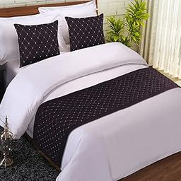 MKS INDIA Coffee and Gold Quilted Bed Runner Scarf with 2 Matching Cushion Covers/Slipcover Mattress Protector/Bed Linen Scarf for Bedrooms, Hotel Rooms, Guest Rooms (18 x 96 inch)-image-75