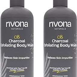 Rivona Naturals Charcoal Exfoliating Body Wash & Scrub | Rice Powder + Activated Charcoal | Cleansing and Exfoliating | For Men & Women |All Skin types | 250 ml (Pack 2)-image-26