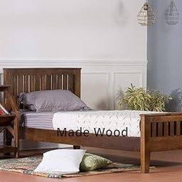 MADE WOOD Pipercrafts Solid Sheesham Wooden Single Bed, Single Size Cot Wooden (Teak Finish) Mattress Size : 36 x 78 Inch-image-69