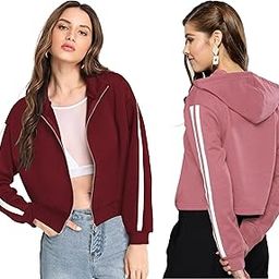 Women's Fleece Hooded Neck Sweatshirt (CMBSS04_MrnOSJkt_DustyHdy_M_Maroon and DustyRose_M)-image-28