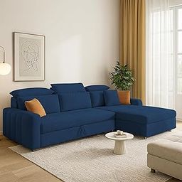 GRAPEWOOD Amber RHS 4 Seater L Shape Sofa Cum Bed for Living Room (Blue Fabric) Premium Fabric Sofa Set-image-107