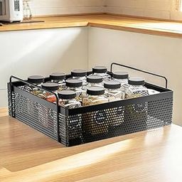 KWER 1-Tier Metal Square Kitchen Rack Stand Organiser | Countertop Organizer Kitchen Bathroom Standing Rack | Spice, Oil, Masala, Cosmetic & Bathroom Vanity Storage Rack Shelf | Dark Black-image-91