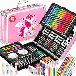 EVENS MORE 145-Piece Pink Unicon Deluxe Art Set for Kids & Adults | Sketch Colour Pencils, Oil Pastels, Watercolors, Crayons, Brushes, Complete Drawing & Painting Kit with Case, Gift for Girls-image-53