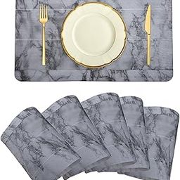 Kuber Industries Placemat | Placemats for Dining Room | Anti-Slip Table Mat Set | Placemats for Kitchen Table | Dining Table Placemats | Marble Placemat | 6 Piece Set | Gray-image-27