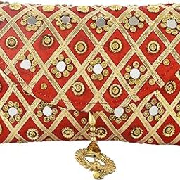 Kuber Industries Women's Silk Traditional Mirror Work Envelope Clutch Bag Purse Handbag for Bridal, Casual, Party, Wedding (Red)-KUBMART11448-image-56