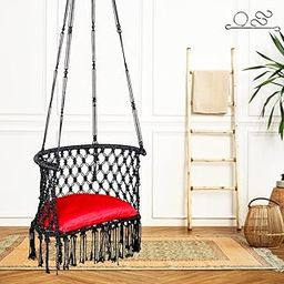 Patiofy C Shape Swing for Adults - Home Balcony/Indoor/Outdoor Chair With Red Cushion & Accessories - Weight Capacity 120 Kgs (Black) - Polyester-image-31