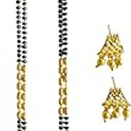 Black Golden Micro Polish Finishe Mangalsutra and Pendant with Earrings Set for Women Size 36 Inch 6 month Warranty for Polish-image-2