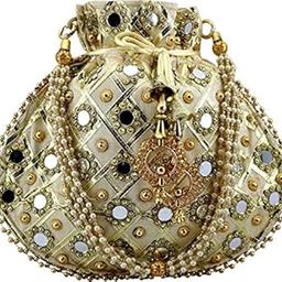 Gold Potli Wristlets Ethnic Potli For Women's | Designer Rajasthani Style Royal Clutch Silk Batwa | Zari Work Potli | Bridal Potli | Potli Bags-35