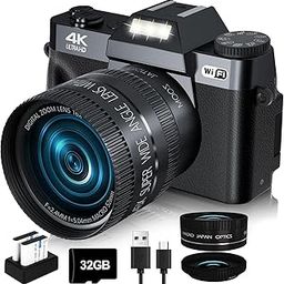VJIANGER 4K Digital Camera for Photography, 48MP Vlogging Camera for YouTube with 3.0" Flip Screen, 16X Digital Zoom, Include 32GB SD Card, 2 Batteries (Black)-picture-24