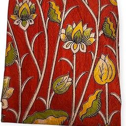 Kalamkari Cotton Blouse Material, Red Floral Print, Unstitched-image-3
