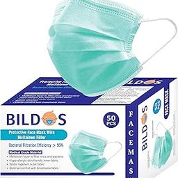Bildos® Melt-Blown Fabric 3 Layer Disposable Surgical Face Mask with Nose Clip (Green, Without Valve, Pack of 50) for Unisex-15