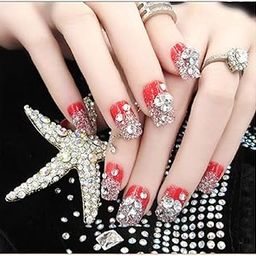 VIKSON INTERNATIONAL 24 Pcs press on Red Silver || Stone studed Gel finish || Self adhesive, pre-glued press on fake artificial nail extension set || with nails apply kit for girls & women.-picture-47