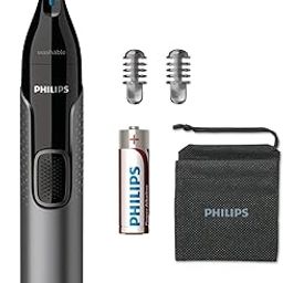 PHILIPS Nose Trimmer Nt3650/16,Cordless Nose,Ear&Eyebrow Trimmer With Protective Guard System,Fully Washable,Including Aa Battery,2 Eyebrow Combs,Pouch (Gray), Unisex-23