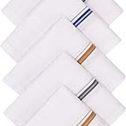 Pack Of 6 100% Cotton Handkerchiefs/Rumal For Men & Boys Premium Combed Compact White Color Hanky with Strip Maximum Absorption-image-15