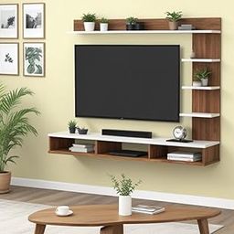 Bros Moon 48 inch MDF C Shaped Wall Mounted TV Unit, Floating Cabinet for Wall for Living Room/Kid's Room/Bedroom Suitable for Upto 48 inches Smart tv (C Style Cabinet, Mahogany Wisdom White)-48