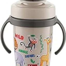 LD LUCIDO DECORE Bendy Hot & Cold Insulated Stainless Steel Double Walled 360ml BPA-Free Sippy Cup Anti-Spill Soft Silicone Spout Baby Sipper (Grey)-image-1