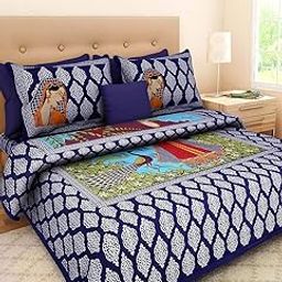 100% Cotton Double Bedsheet for Double Bed King Size Traditional Jaipuri Bedsheet with 2 Pillow Covers - Multi047, 160 TC-image-87