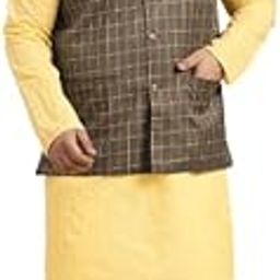 SOJANYA (Since 1958) Men's Pure Cotton Yellow Chikankari Kurta & Silk Blend Nehrujacket With White Churidar Pyjama Set-picture-11