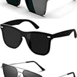 Unisex combo offer pack of 5 shades Unisex Fashion Sunglasses Set, 5 Pairs, Metal Frame, Black and Silver - Combo5-1718-image-70