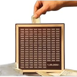 Money Saving Box with Grid Pattern, Denomination Counter, Brown and Beige 1,00,000 Rupees Capacity-12