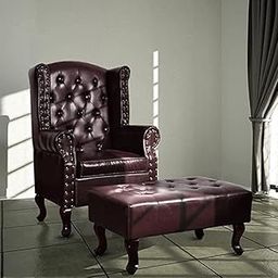 IDEAL HANDICRAFTS Leatherette ufted Wing Chair for Living Room Bedroom High Back Arm Chair Cushioned Lounge Chair Single Seater Sofa |Luxury Rest Chair Arm Chair with Footrest Stool (Dark Brown)-19