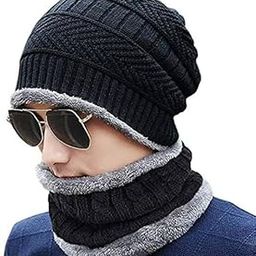 Knitted Beanie Cap and Scarf Set for Men, Black and Grey-image-64