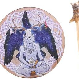bnf® Shaman Drum Handmade Meditation Decorative with Drum Stick Music Lovers Gift White Wolf|Musical Instruments & Gear | Percussion |Sets & Kits|1 Shaman Drum-image-46