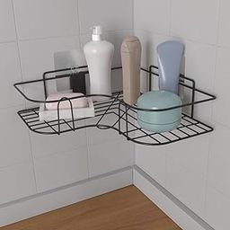 Wall Mounted Self-Adhesive Bathroom Corner Shelf/Kitchen Rack & Holder/Storage Organizer Rack - Bathroom Accessories (Material-GI Metal, Powder Coated Finish, Black, Pack of 1)-25