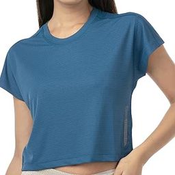 3rd Planet Women's Crop T-Shirts, Microfiber Polyester, Round Neck, Short Sleeve, Sweat Resistant, Anti-Odor, for Casual Wear-30