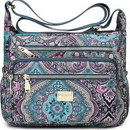 Women Sling-body Bag Waterproof Nylon Multi-layer Sling Bag Casual Satchel Bag Shoulder Bag Messenger Bag Travel Sling-body Bag Day Pack Card Holder Black and Silver.-image-6
