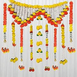 Digi Arts Decorative Artificial Flower Toran Set – 12 Pcs | Traditional Marigold & Jasmine Look | Ganpati, Festival, Wedding & Home Decor Hanging Decoration-image-20