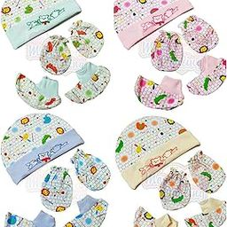 Mom's Darling Newborn Baby Cotton Mitten Sets with Cap and Booties/Newborn Cap Set/Newborn Gloves Set/Newborn Socks Set/Newborn Mitten Set/Newborn Bootie Set. Pack of 4 Piece. Multicolor.9-image-94