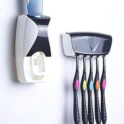 Peyx Toothbrush Holder with Cover Automatic Toothpaste Dispenser Set Dustproof with Sticky Suction Pad Wall Mounted Kids Hands Free Toothpaste (Color May Vary)-image-26