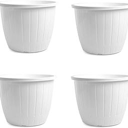 Go Hooked Flower Pot for Gardening | Indoor/Outdoor Planter | White | 10 INCH | Pack of 4 | Plastic | Planters-1