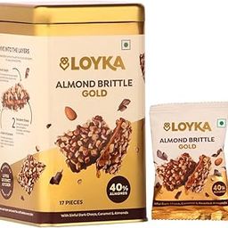 Loyka Almond Brittle Gold - 17 pcs Reusable Tin Gift Box |Premium Chocolate Gift Hamper | Choco & Nut Dryfruit Delicacy | Roasted California Almonds (40%)-image-54