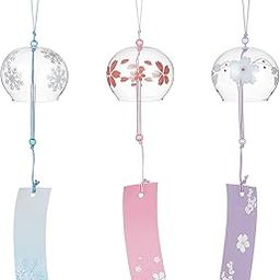 BENECREAT 3PCS Japanese Wind Chimes Pink/Blue/Purple Glass Wind Bells Handmade Pendants for Birthday Gift and Home Decoration-image-8