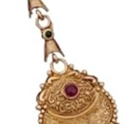 Maangtikka Matte Gold Plated Kundan Heart Shap Design Green And Red Stone Pearl Drop Bridal Traditional Hair Jewellery for Women Girls-5