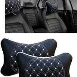 RONISH Black, White Leatherite Car Pillow Cushion for Universal for Car (Rectangular, Pack of 2)-56